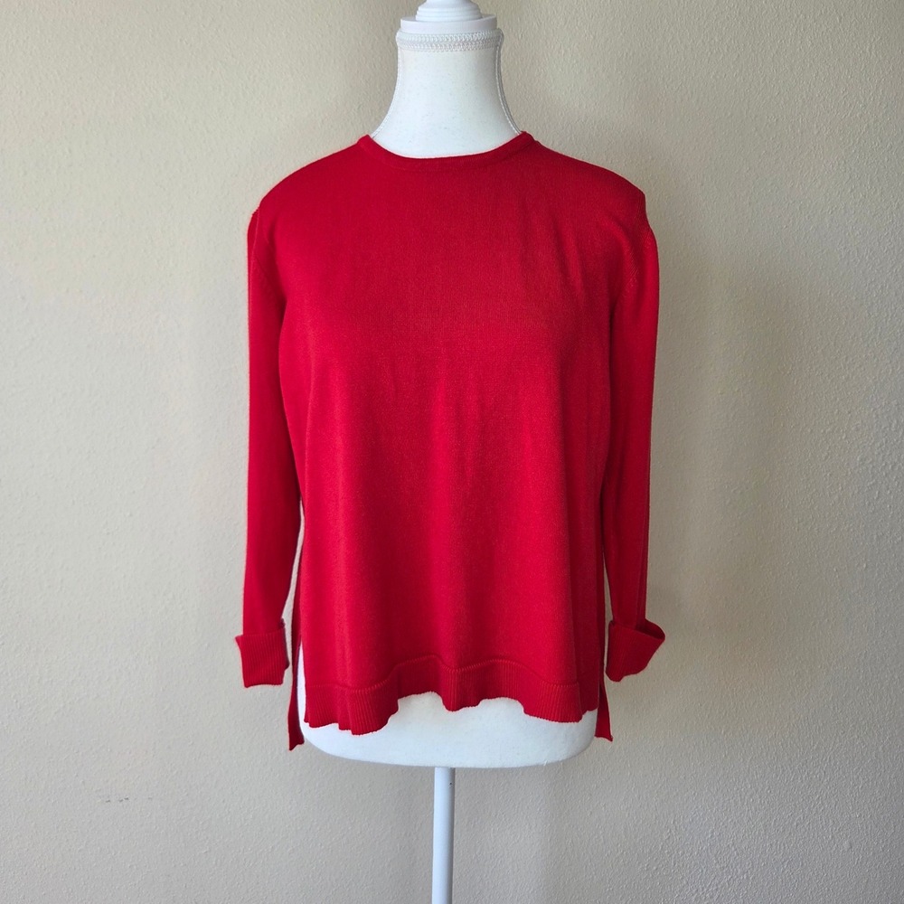Gretchen Scott Red Crewneck Sweater High-Low Side Slit Viscose Blend XS